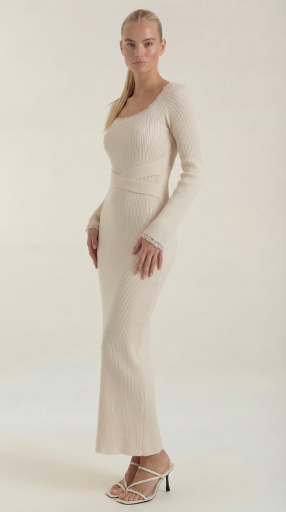 Maritza Sveva™ | Vestido Largo de Punto a Rayas