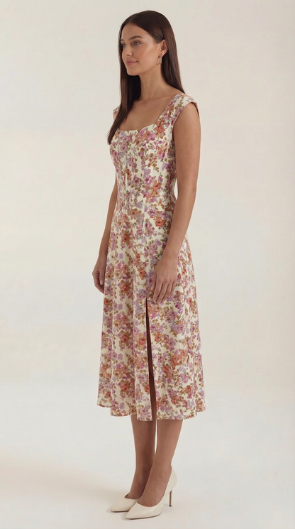 Rosa Brisa™ | Vestido Midi Dahlia - Alta Calidad