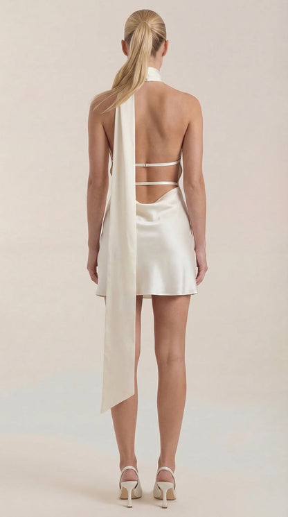 Madalena™ | Mini Vestido de Satén con Bufanda Estilo