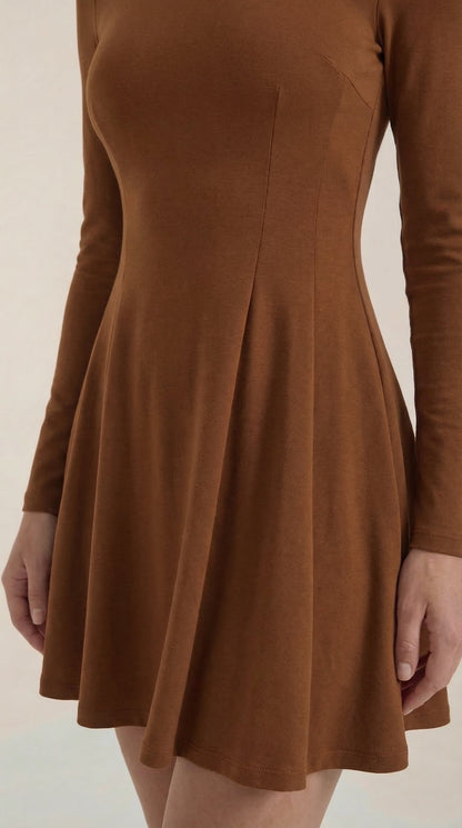 Ana Jael™ | Vestido Corto de Manga Larga Ébano