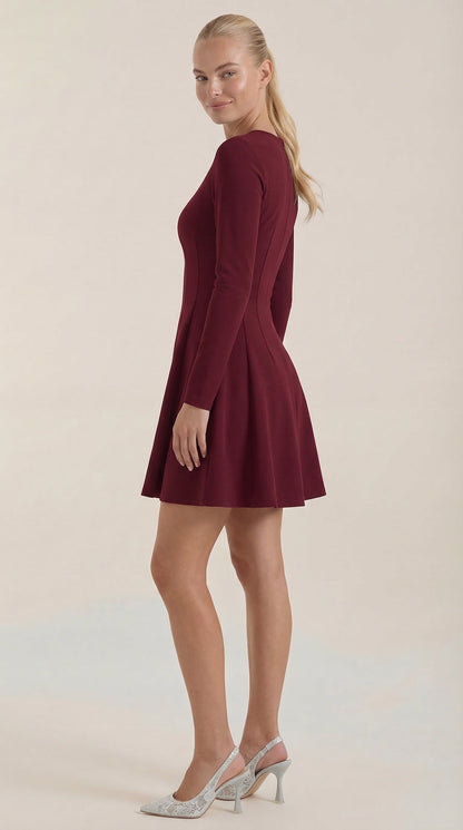 Ana Jael™ | Vestido Corto de Manga Larga Ébano