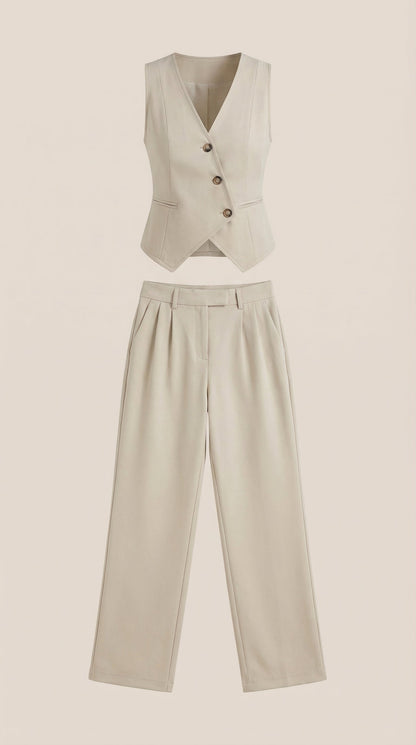 Ana Milena™ | Conjunto de Chaleco y Pantalones en Color Jengibre