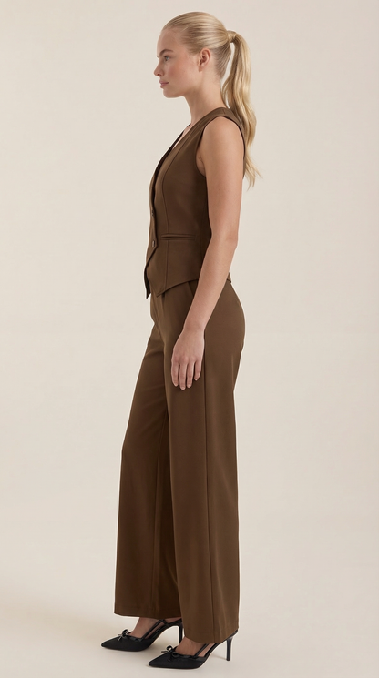 Ana Milena™ | Conjunto de Chaleco y Pantalones en Color Jengibre