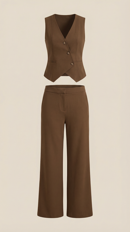 Ana Milena™ | Conjunto de Chaleco y Pantalones en Color Jengibre