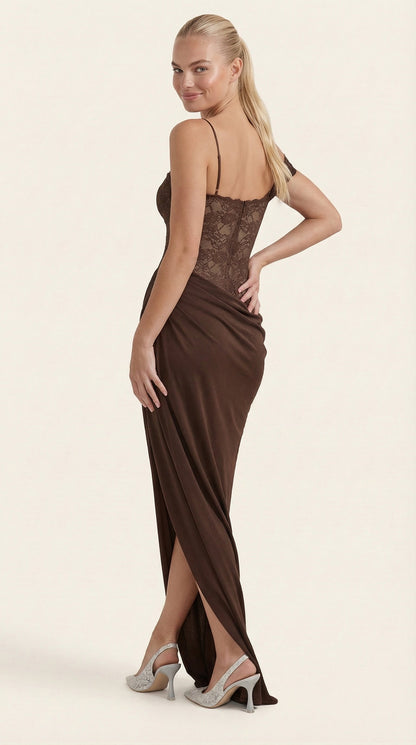 Berta Celina™ | Vestido Largo con Corsé de Encaje y Diseño de Un Hombro