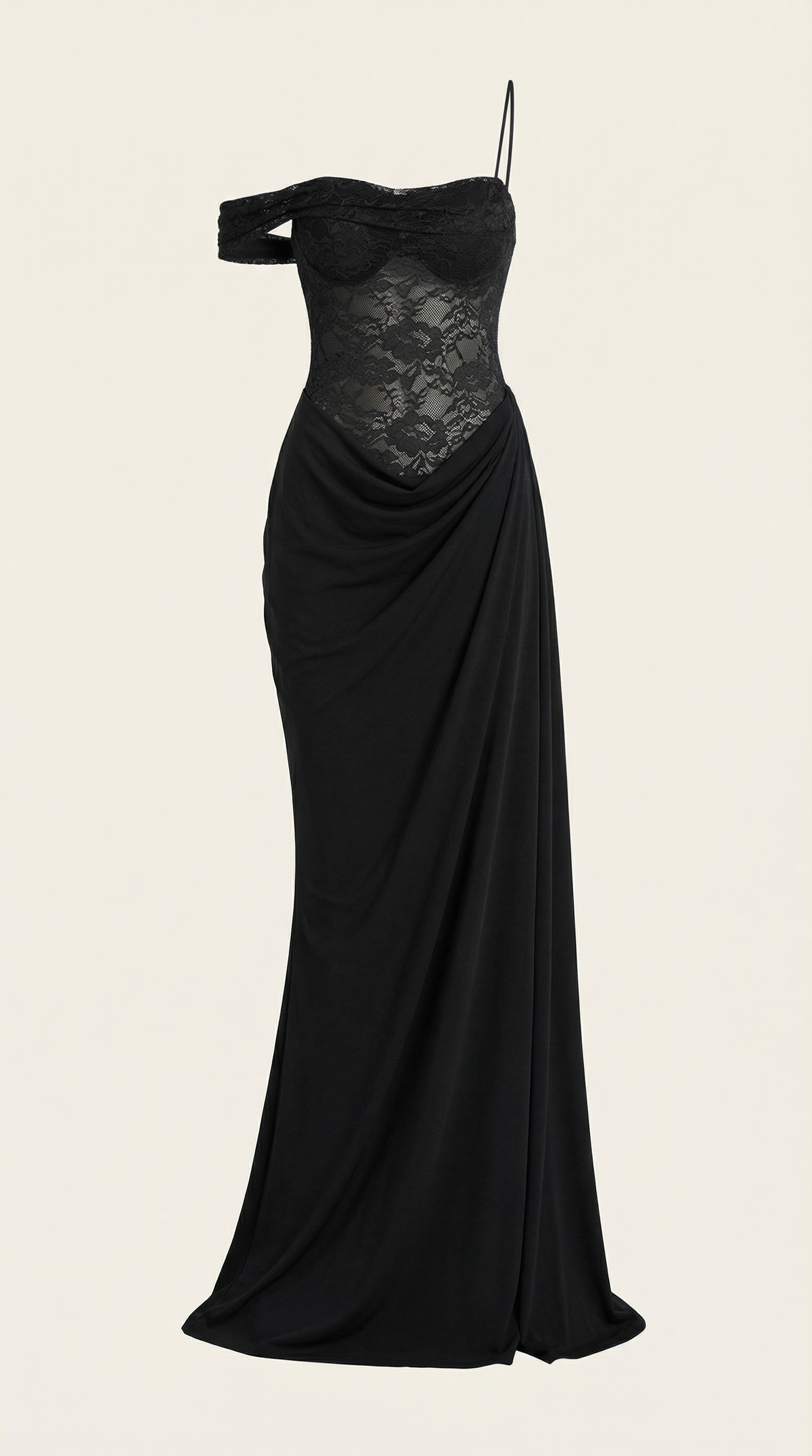 Rosa Rocío™ | Giselle: Vestido Largo de Encaje con Corsé y Hombro Descubierto