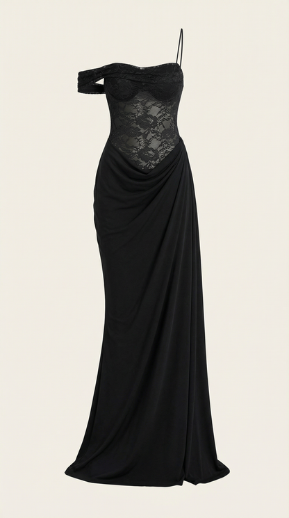 Berta Celina™ | Vestido Largo con Corsé de Encaje y Diseño de Un Hombro