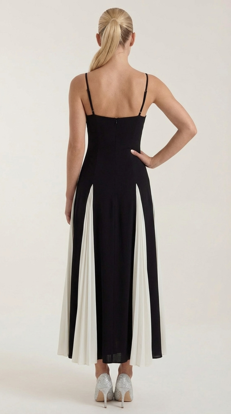 Ana Yasmin™ | Vestido midi Goldie con pliegues en godets