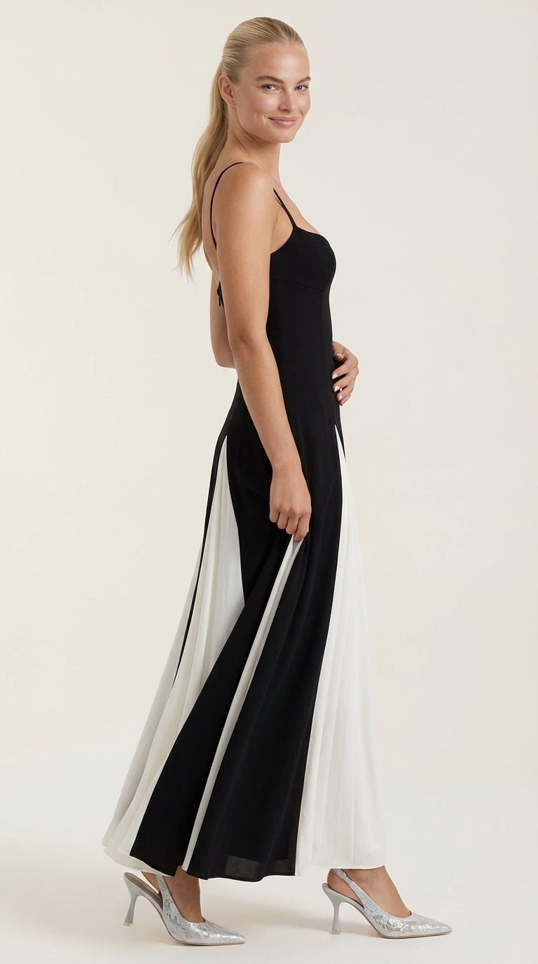 Ana Yasmin™ | Vestido midi Goldie con pliegues en godets