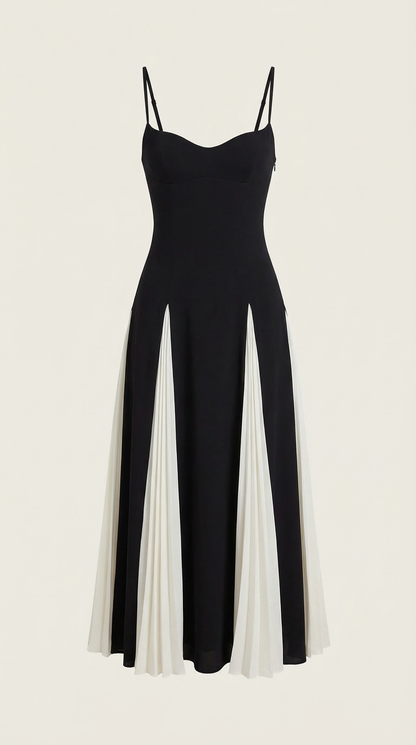 Ana Yasmin™ | Vestido midi Goldie con pliegues en godets