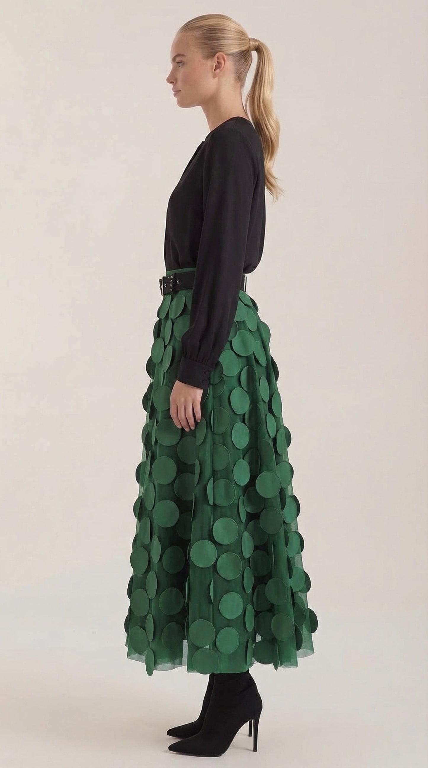 Costanza Amira™ | Falda Midi de Malla con Detalles de Puntos