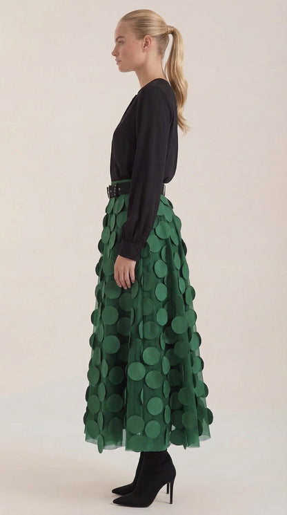 Costanza Amira™ | Falda Midi de Malla con Detalles de Puntos