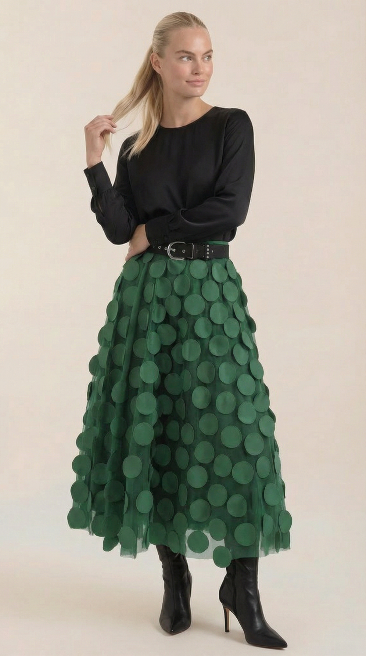 Costanza Amira™ | Falda Midi de Malla con Detalles de Puntos