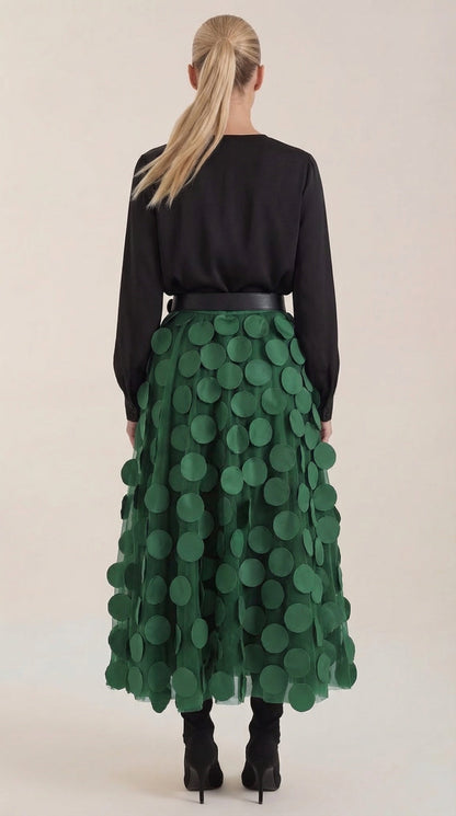 Costanza Amira™ | Falda Midi de Malla con Detalles de Puntos