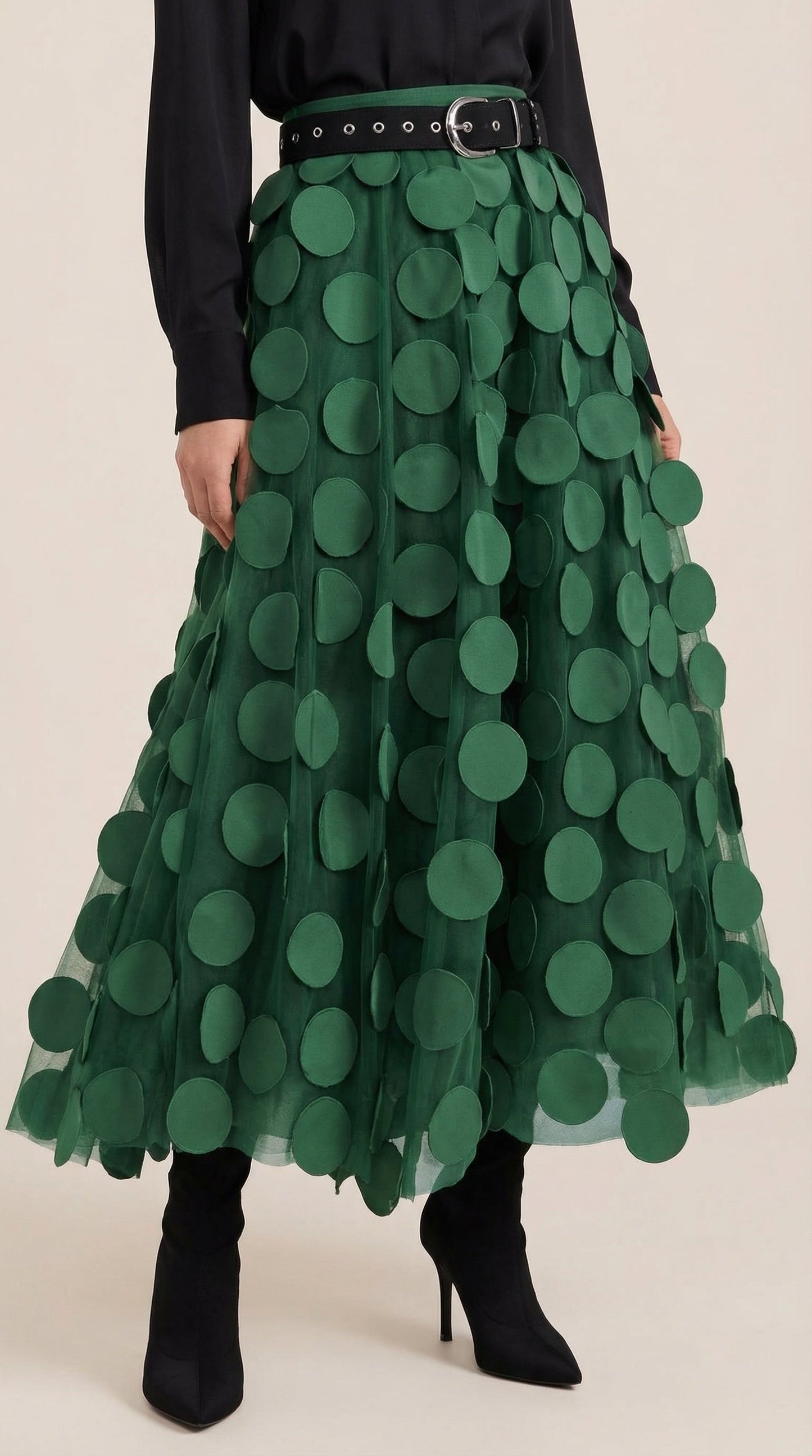 Costanza Amira™ | Falda Midi de Malla con Detalles de Puntos