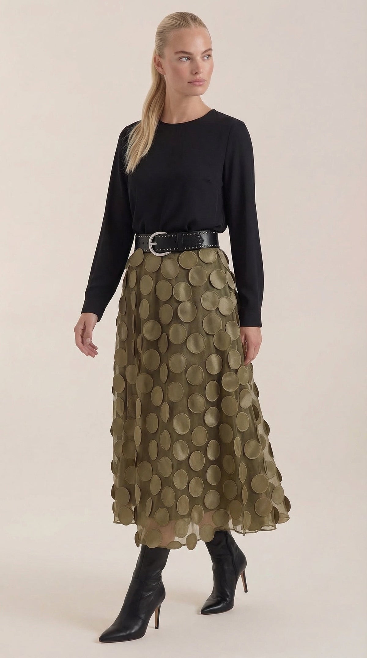 Costanza Amira™ | Falda Midi de Malla con Detalles de Puntos