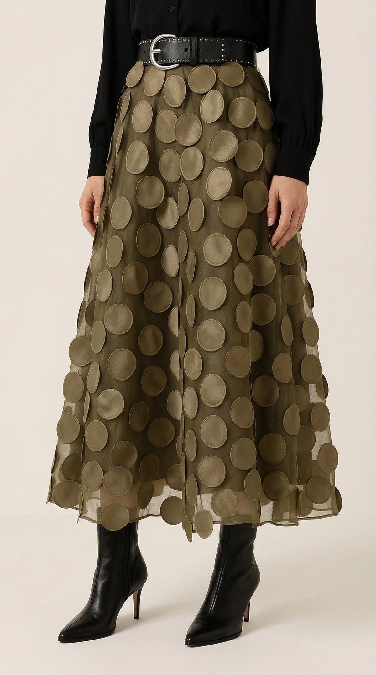 Costanza Amira™ | Falda Midi de Malla con Detalles de Puntos