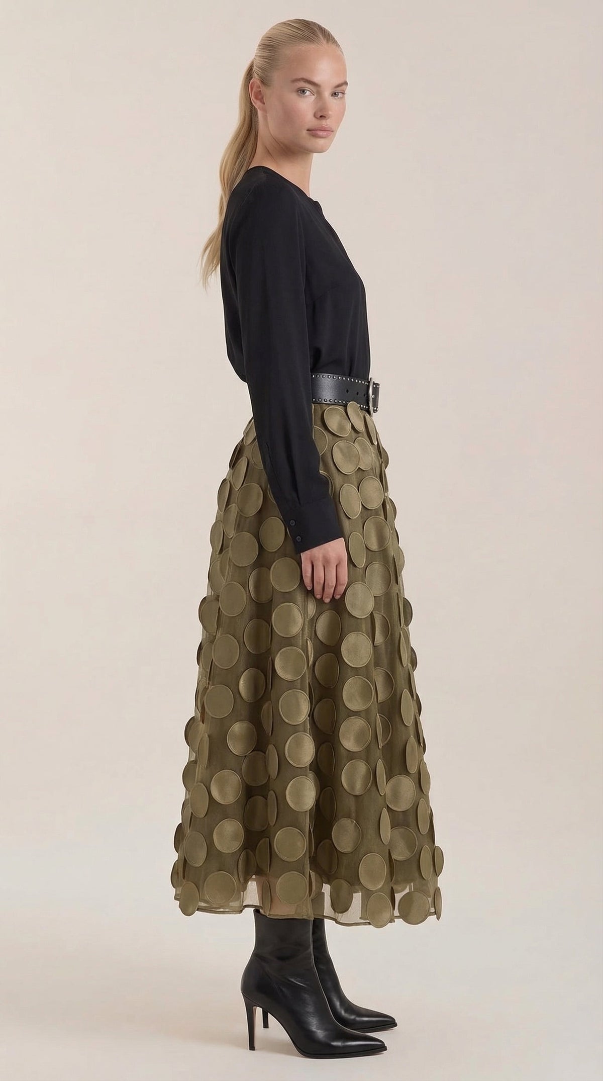Costanza Amira™ | Falda Midi de Malla con Detalles de Puntos