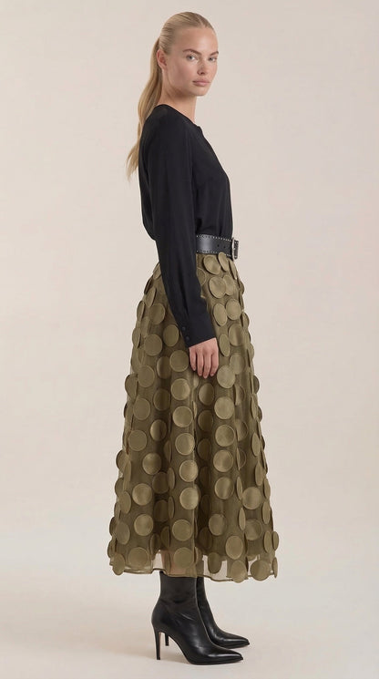 Costanza Amira™ | Falda Midi de Malla con Detalles de Puntos