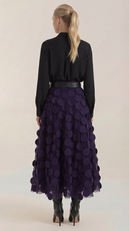 Costanza Amira™ | Falda Midi de Malla con Detalles de Puntos