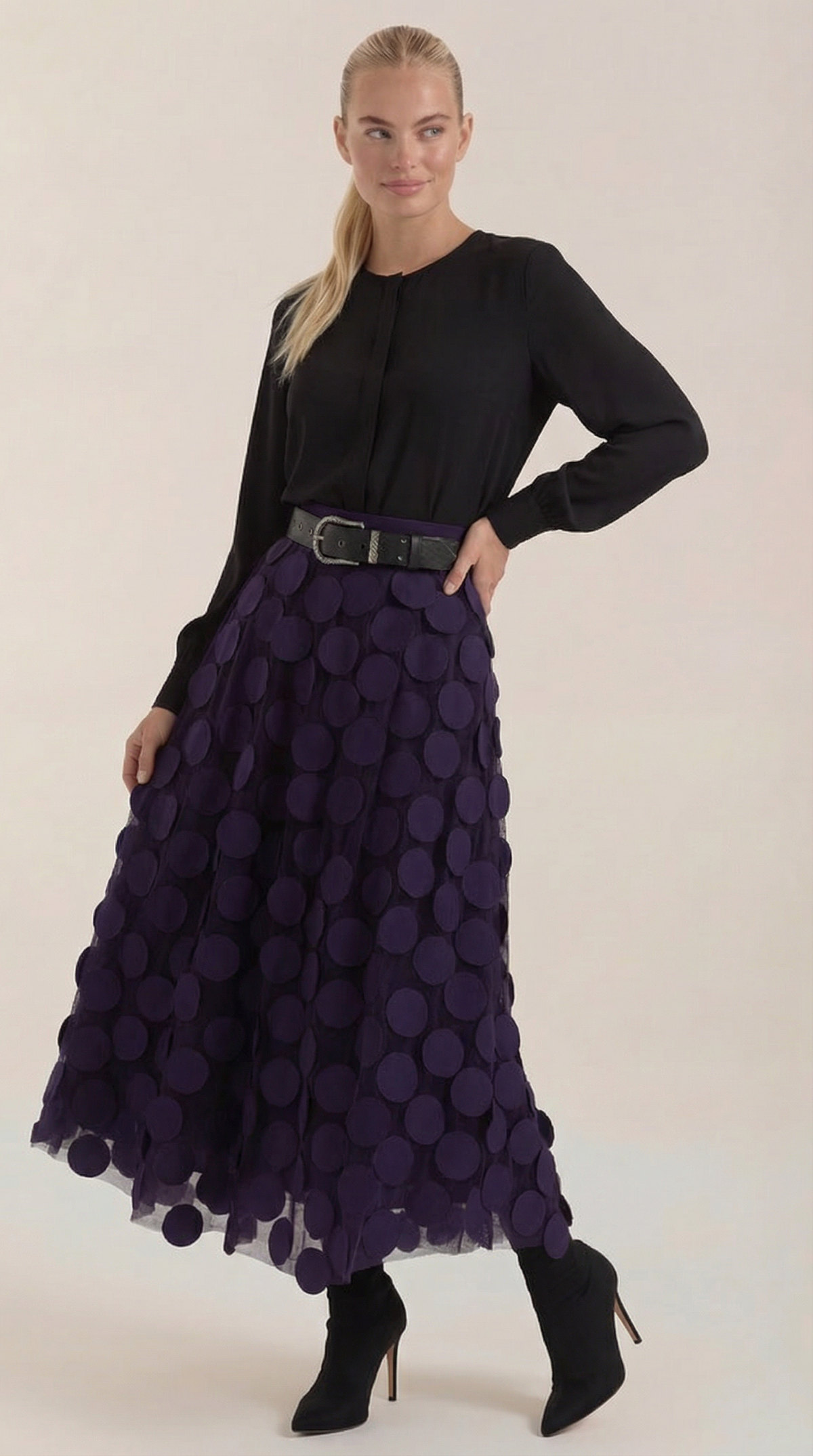 Costanza Amira™ | Falda Midi de Malla con Detalles de Puntos