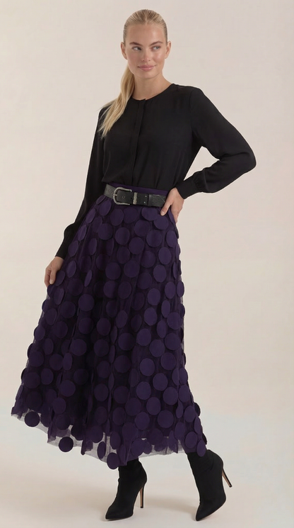 Costanza Amira™ | Falda Midi de Malla con Detalles de Puntos