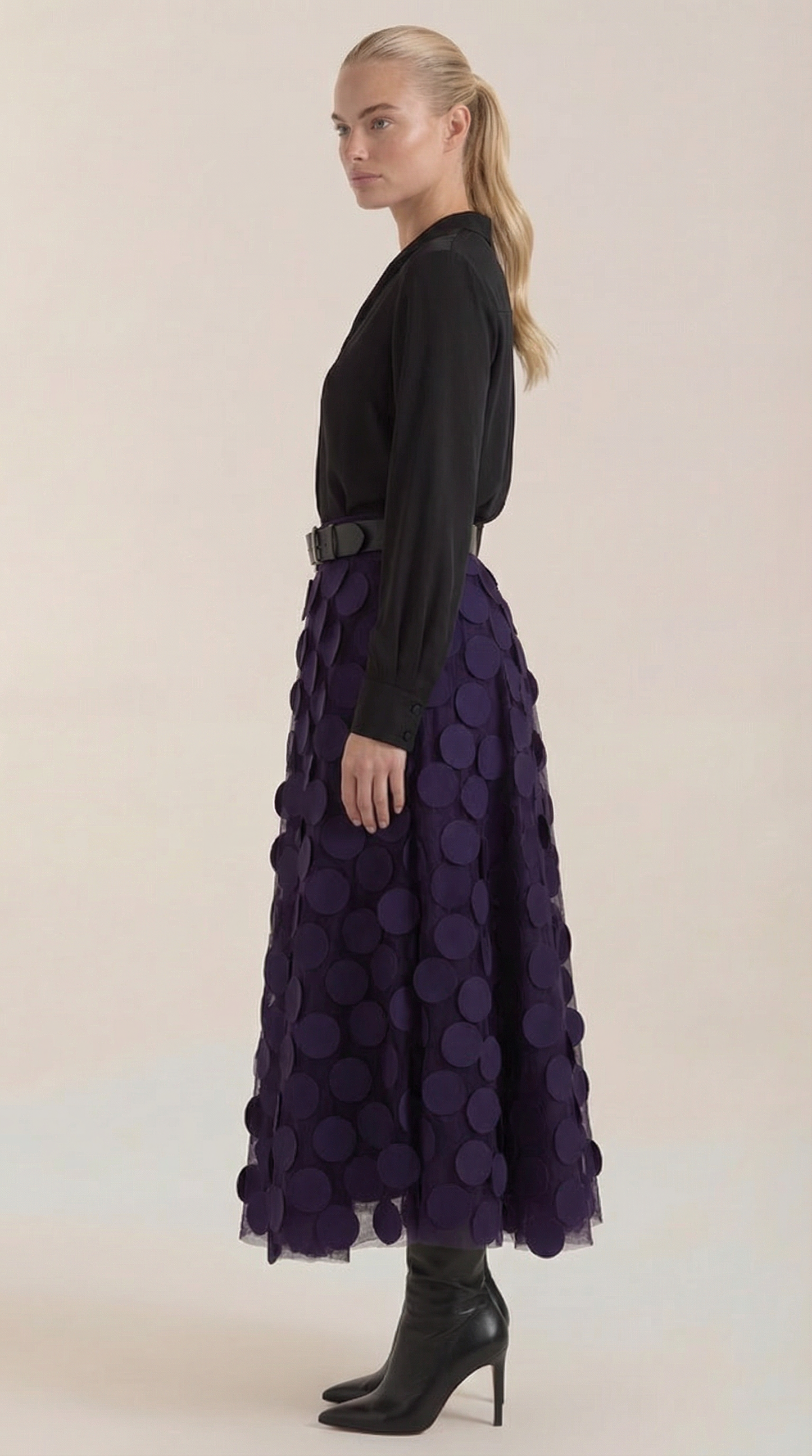 Costanza Amira™ | Falda Midi de Malla con Detalles de Puntos