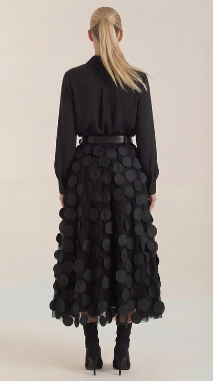 Costanza Amira™ | Falda Midi de Malla con Detalles de Puntos