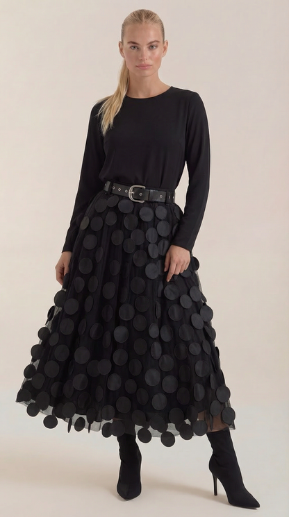 Costanza Amira™ | Falda Midi de Malla con Detalles de Puntos