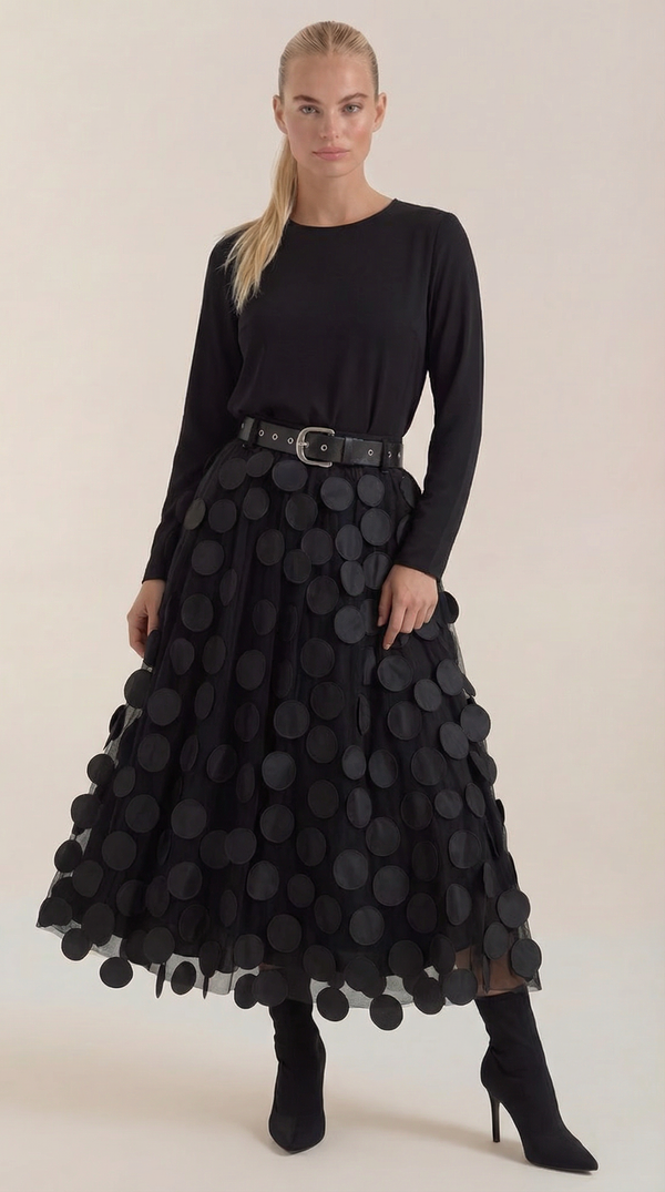 Ana Mara™ | Falda Midi de Malla con Detalles de Puntos Olga