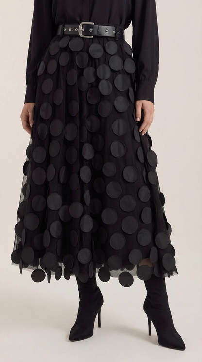 Costanza Amira™ | Falda Midi de Malla con Detalles de Puntos