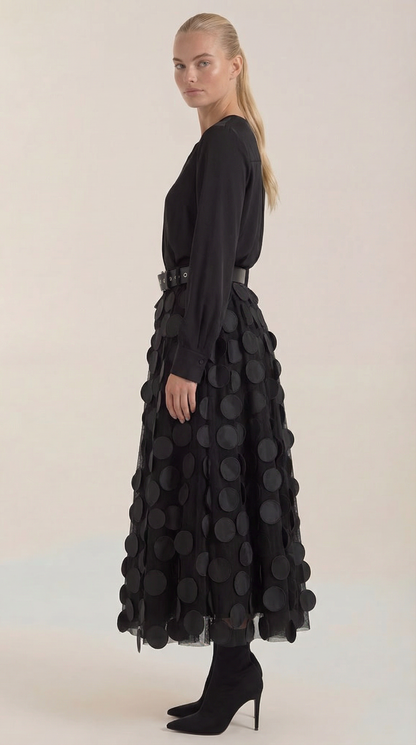 Costanza Amira™ | Falda Midi de Malla con Detalles de Puntos