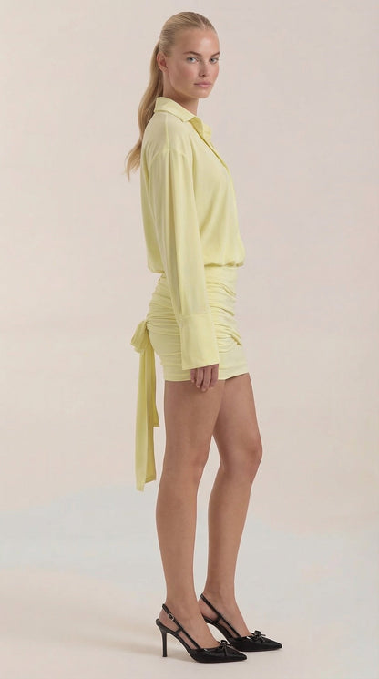 Ana Maritza™ | Vestido Mini Camisa Polly com Gola Gerafftes