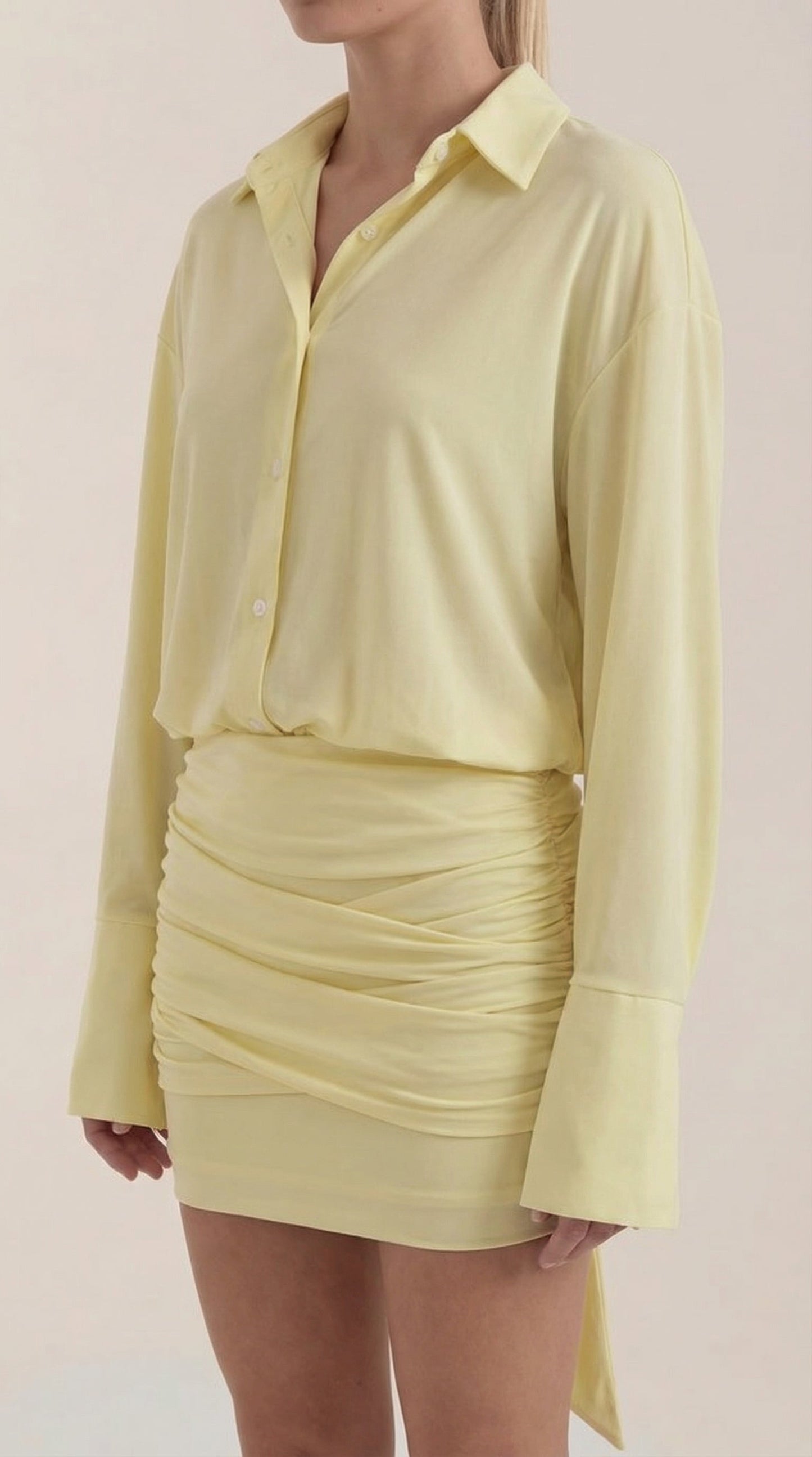 Ana Maritza™ | Vestido Mini Camisa Polly com Gola Gerafftes