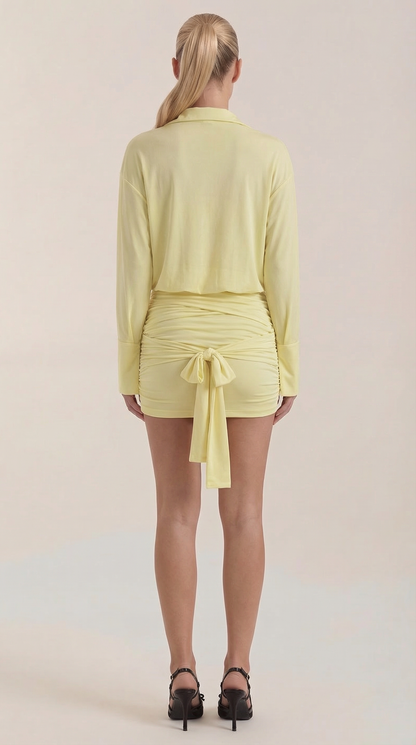 Ana Maritza™ | Vestido Mini Camisa Polly com Gola Gerafftes
