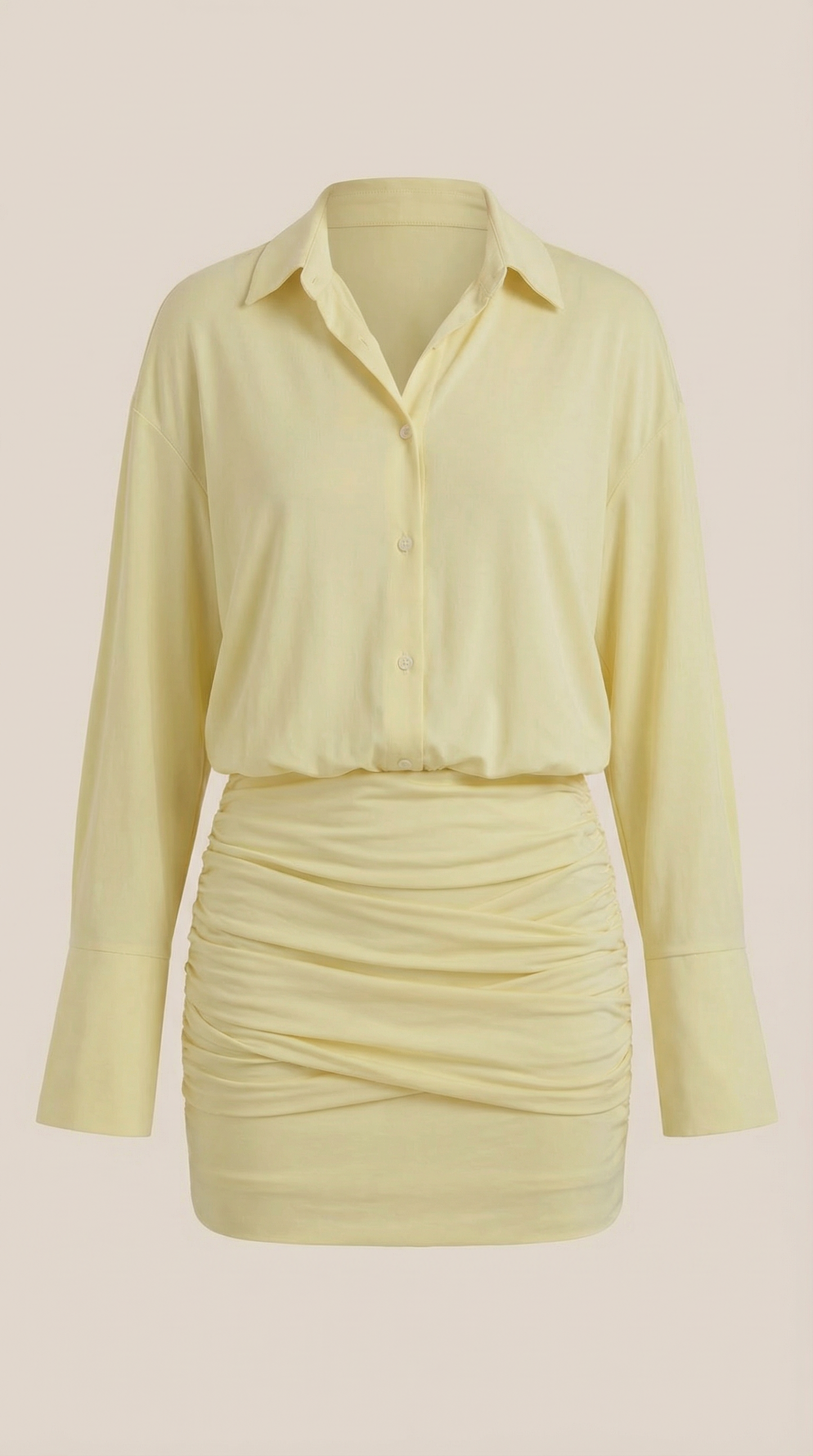 Ana Maritza™ | Vestido Mini Camisa Polly com Gola Gerafftes