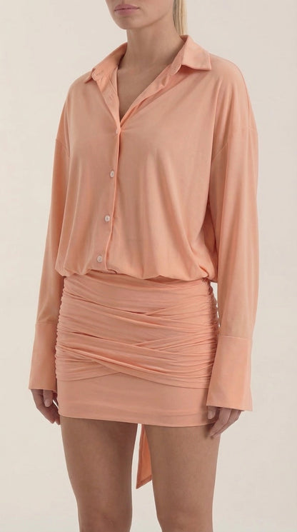 Ana Maritza™ | Vestido Mini Camisa Polly com Gola Gerafftes