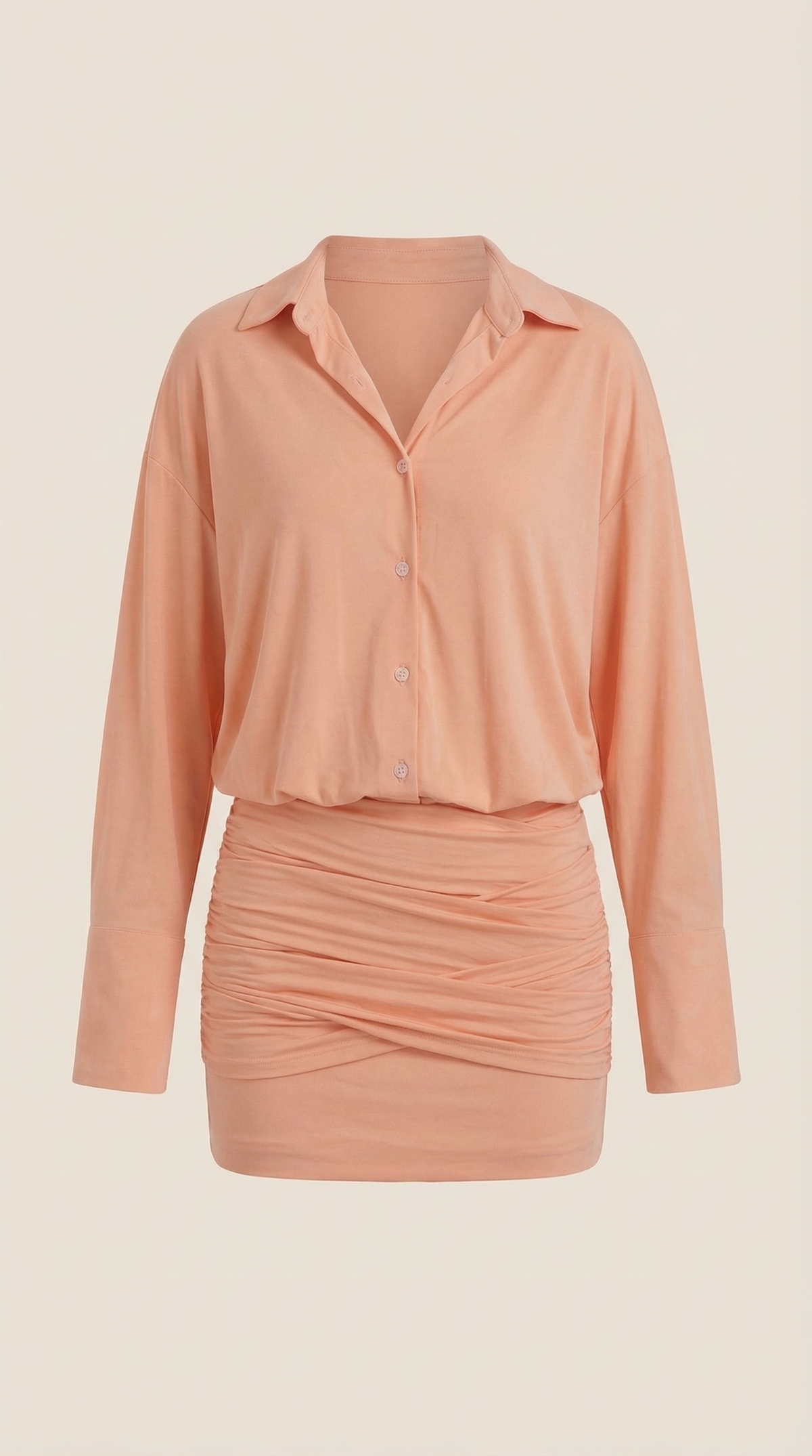 Ana Maritza™ | Vestido Mini Camisa Polly com Gola Gerafftes