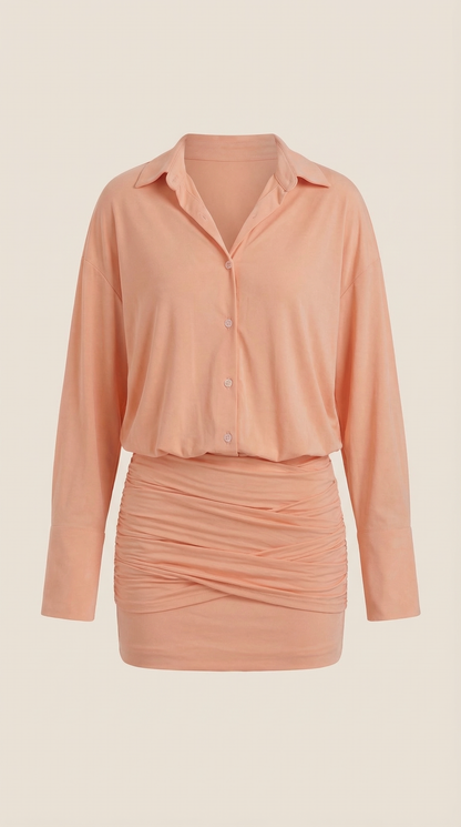Ana Maritza™ | Vestido Mini Camisa Polly com Gola Gerafftes