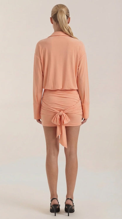 Ana Maritza™ | Vestido Mini Camisa Polly com Gola Gerafftes