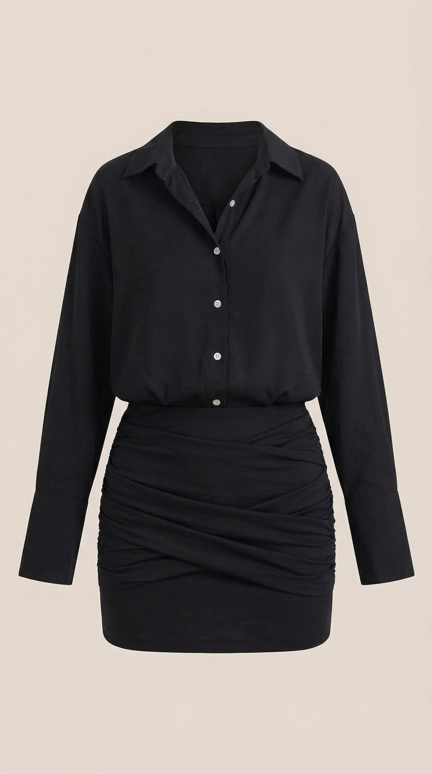 Ana Maritza™ | Vestido Mini Camisa Polly com Gola Gerafftes