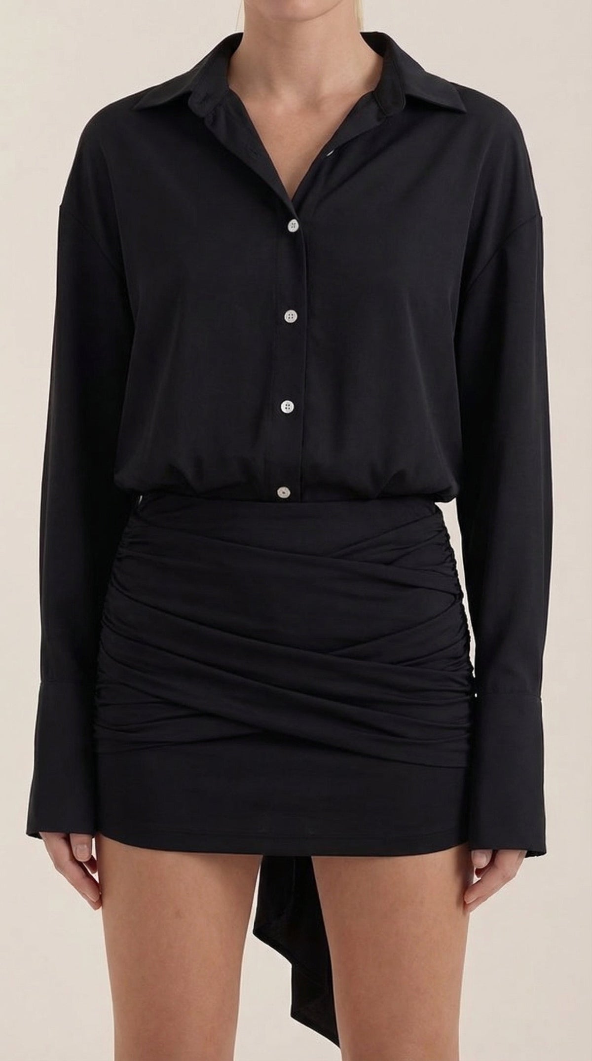 Ana Maritza™ | Vestido Mini Camisa Polly com Gola Gerafftes
