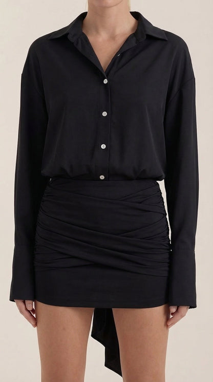 Ana Maritza™ | Vestido Mini Camisa Polly com Gola Gerafftes