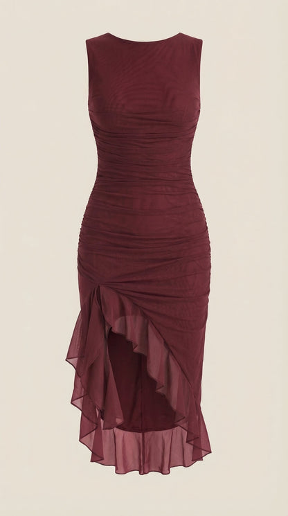 Nadine Gaudencia™ | Vestido Midi con Detalles de Volantes
