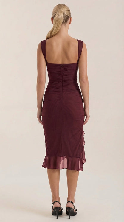 Rosa Saturnina™ | Vestido Midi Ramona con Detalles de Volantes