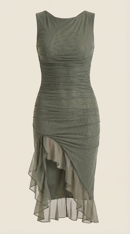 Rosa Saturnina™ | Vestido Midi Ramona con Detalles de Volantes