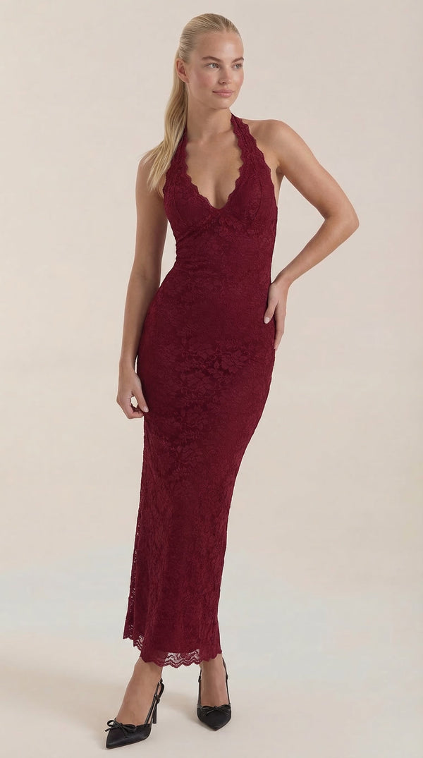 Rosa Manuela™ | Vestido largo de encaje Halter Roxanne