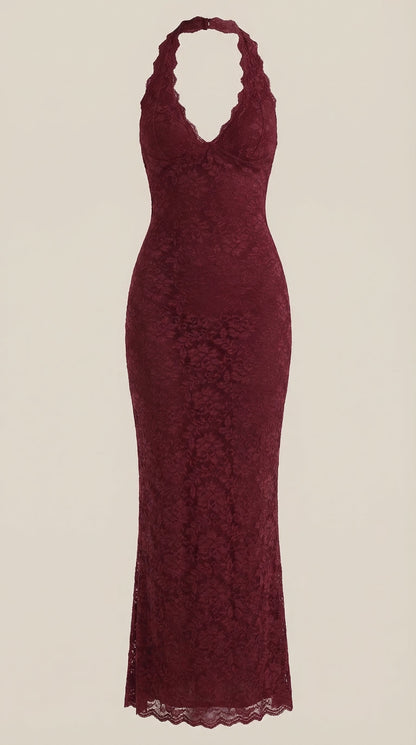 Rosa Manuela™ | Vestido largo de encaje Halter Roxanne