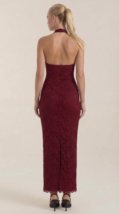 Rosa Manuela™ | Vestido largo de encaje Halter Roxanne