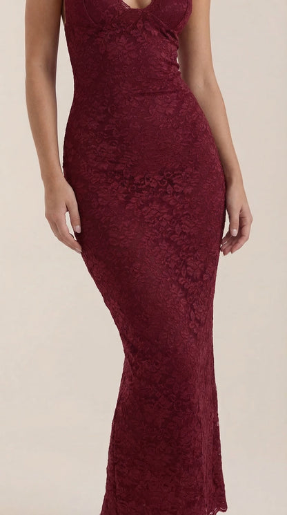 Rosa Manuela™ | Vestido largo de encaje Halter Roxanne